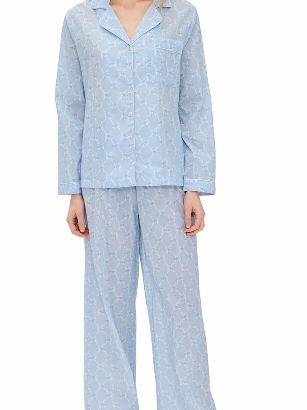 LoveShackFancy Light Blue Button-Up Sana Pajama Set in Chill Blue